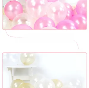 Detail of pink, white, and pearlescent gold latex balloons for party arch decoration