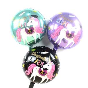 18-inch unicorn graduation balloons in teal, purple and black for party decoration