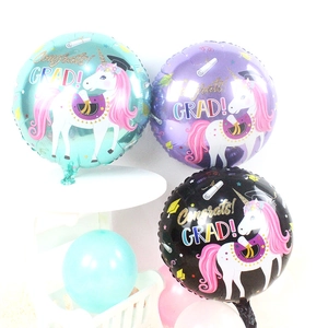 18 Inch Graduation Unicorn Aluminum Film Balloon Congrats Grad Cartoon Round Foil Balloon For School Party Decorations