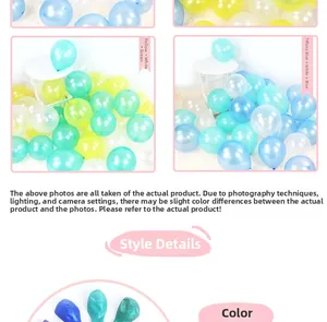 Macro display of colorful pearl latex balloons in yellow, white, green and blue for party