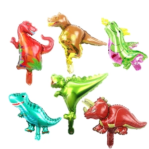 Set of six colorful mini cartoon dinosaur foil balloons for kids birthday party decor