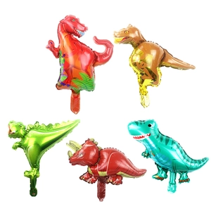 Detailed set of five colorful mini dinosaur aluminum foil balloons for birthday parties