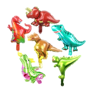 Set of 6 colorful mini cartoon dinosaur foil balloons for kids birthday party decoration
