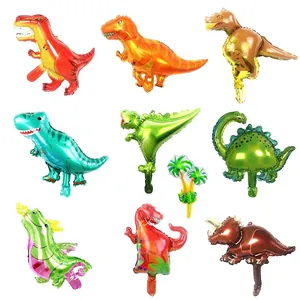 Set of 10 colorful mini dinosaur aluminum foil balloons for kids birthday party decorations
