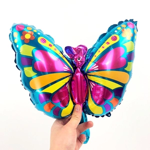 Colorful butterfly foil balloon with bright blue and purple metallic finish for party decor