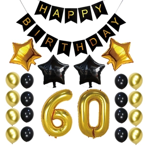 Adult Birthday Party Decoration Balloon Set Gold Bronzing Fishtail Banner Large Foil Number Star Latex Balloons Party Supplies