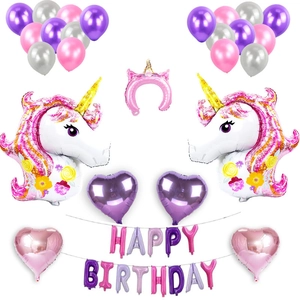 Set decorazioni compleanno unicorno con palloncini in alluminio, lattice e cerchietto