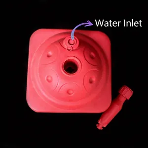 Red refillable water base for balloon arch and umbrella stands with water inlet detail