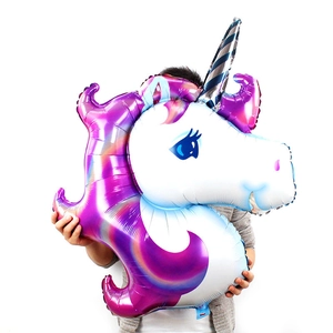 Large unicorn foil balloon with iridescent finish and silver horn for birthday parties