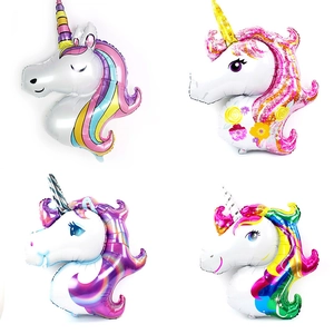 Unicorn Head Aluminum Foil Balloon Cartoon Animal Shape Mylar Balloon For Birthday Party Decoration Rainbow Theme Supplies