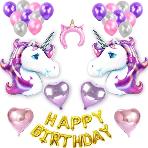 Set di palloncini compleanno unicorno con lettere dorate e palloncini a forma di cuore