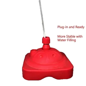 Red water-fillable base for balloon arches and flags with a stable square plastic design