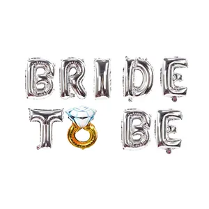 Silver Bride To Be foil balloons set with a diamond ring balloon for wedding decorations