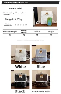 Tabla de tallas de mochila ligera de cuero PU con dimensiones y colores