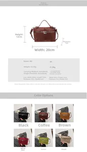Tableau des tailles pour mini sac en cuir PU en six couleurs avec dimensions précises