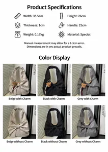 Detailed size chart and multi-color options of a corduroy tote bag with large bow