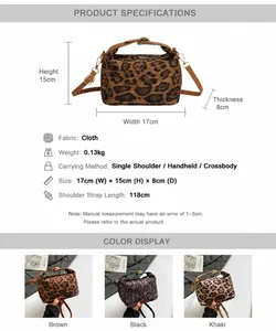 Maattabel voor de luipaard tote tas met een breedte van 17cm en een riem van 118cm