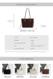 Detailed size chart showing dimensions and material specs for the plush tote bag