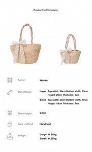 Guía de tallas para bolsos de paja trenzada grandes y pequeños con pañuelo de seda
