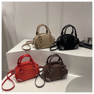 Retro Boston handbags in four colors featuring silver rivet details and matte finish