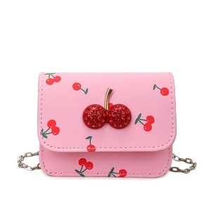 Sac bandoulière rose à motif cerises pour filles avec fermoir strass et chaîne argentée