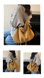 Détail du grand sac fourre-tout en velours côtelé jaune avec bandoulière tissée