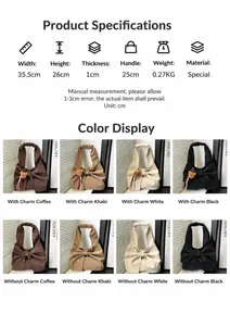 Tableau des tailles détaillé montrant les dimensions et couleurs du sac à nœud