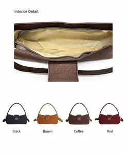 Detailansicht des Innenfachs und vier Farboptionen für die Hobo-Schultertasche für Damen