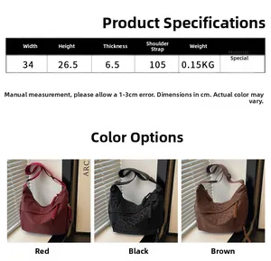 Detailed size chart for leopard print dumpling bags in red, black, and brown colors