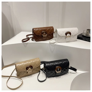 Detailed arrangement of quilted leather crossbody bags with vintage wooden circular clasps