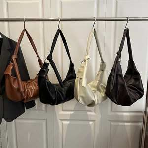 Sac à Épaule Femme en Cuir PU Vintage Grande Capacité Hobo Plissé Sac Bandoulière Sangle à Nœud Minimaliste Navettage