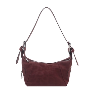 Sac fourre-tout bordeaux rétro avec texture léopard et détails zippés argentés