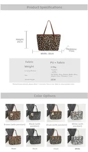Detailed dimensions and color comparison of the leopard print large capacity tote bag