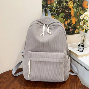 Mochila de Pana para Mujer Moda Rayada Bolso Escolar Gran Capacidad Casual Mochila con Tirador de Cuerda Tejida
