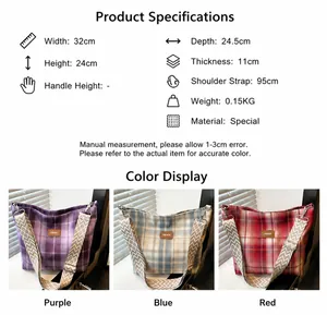Guide des tailles du cabas à carreaux avec dimensions et options de couleurs