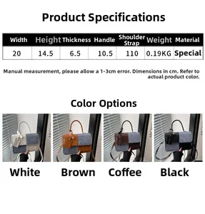 Size chart and dimensions for the vintage contrast color women's handbag with four color options