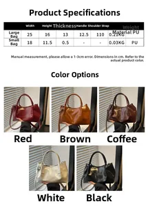 Detailed size specifications for the pleated PU leather tote and mini bag set