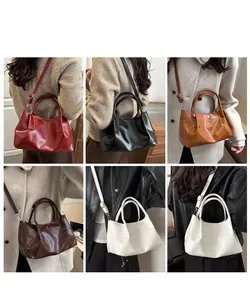 Detailed grid view showing pleated tote bag in five colors with adjustable shoulder straps