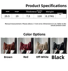 Size guide for large rivet crossbody bag showing dimensions and four available colors
