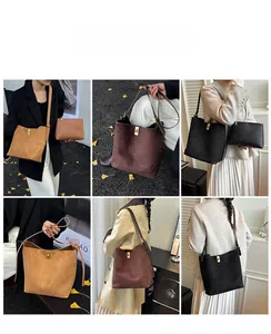 Outdoor shot of minimalist suede tote bag and zipper pouch set in multiple colors