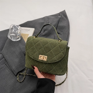 Women Suede Look PU Diamond Quilted Shoulder Bag Gold Lock Metal Chain Strap Vintage Handbag Fashion Casual Crossbody Bag