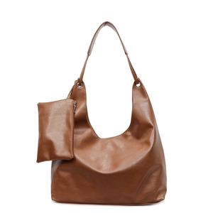 Grand sac fourre-tout marron en cuir avec petite pochette assortie de style hobo