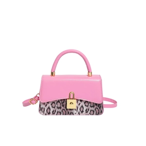 Sac à main rose en cuir PU avec rabat léopard, cadenas doré et bandoulière fine