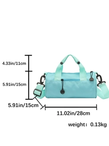 Detailed view of tiffany blue cylindrical gym bag with dimensions 28x15cm and 0.13kg weight