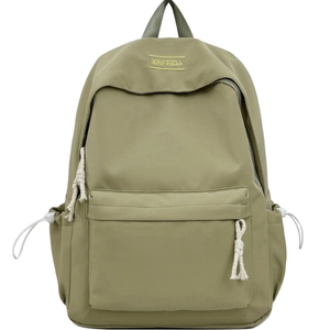 Minimalist avocado green student backpack with stylish woven rope zipper pull and durable straps