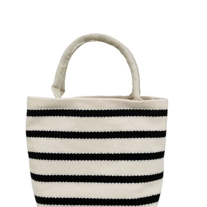Sac à main minimaliste en toile à rayures noires et blanches avec poignées rondes épaisses