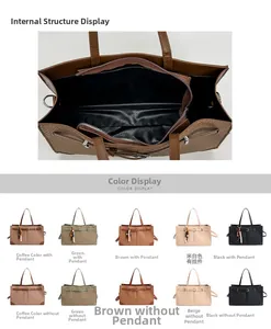 Detailed interior zipper layout and five color variations of large texture tote bags