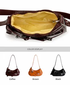 Interior lining and zip pockets of the minimalist large capacity hobo bag for women