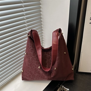 Damen Mode Leopardenmuster Schultertasche Mit Nieten Urban Minimalistisch Große Kapazität PU Tote Bag Stilvolle Unterarmtasche