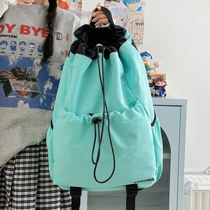 Mint green drawstring backpack with large capacity for travel and outdoor fitness sports